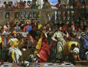 The Marriage Feast at Cana, detalje af musikere og hunde, c.1562 olie på lærred detalje af 94932 af Paolo Veronese