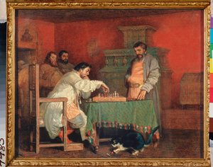Scene fra en russisk tsars liv (Skakspil) - Scene fra den russiske zars liv (skakspil) - Maleri af Vyacheslav Grigorievich Schwarz (1838-1869), olie på lærred af Viatcheslav Grigorievitch Schwarz