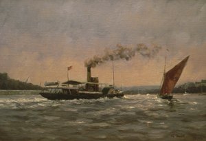 Forbi på Medway (med en restaureret hjuldamper, Kingswear Castle)