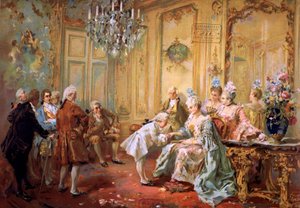 Mozart og Mme de Pompadour, ca. 1900 (chromo) af Vicente de (after) Paredes