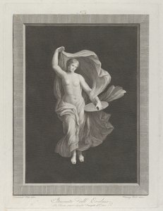 En delvis nøgen bacchante, der holder en disk i venstre hånd og løfter sit tøj ..., ca. 1795-1820 af Vicenzo Feoli