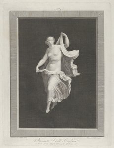 En delvis nøgen bacchante træder frem og holder enderne af sit draperi i hver ..., ca. 1795-1820 af Vicenzo Feoli