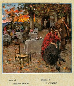 Udendørs restaurant, illustration til en samling af napolitanske sange. Italien, 20. århundrede. (illustration) af Vicenzo Irolli