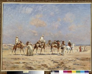 Karavane i ørkenen Maleri af Pierre Victor Huguet (1835-1902) Obligatorisk omtale: Collection fondation regards de Provence, Marseille