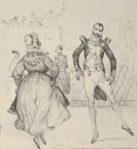 En soldat og en kvinde danser, midten af 1800-tallet. af Victor Adam