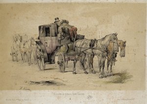 Biler kaldet fiacres - Litografi af Adam, v.1840 af Victor Adam
