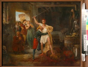 Don Quixote kæmper mod visse skind af rødvin af Victor Adam