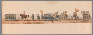 Historisk procession ved det andet hundrede år for Utrecht University of Applied Sciences, 1836 (plade 7) De hollandske hæres anløb til Oostende, 3. juli 1600, dagen efter sejren ved Nieuwpoort; ifølge den udklædte fremstilling givet af H H Student af Victor Adam