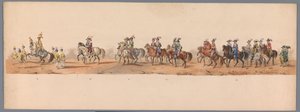 Historisk procession ved det andet århundrede for Utrecht University of Applied Sciences, 1836 (plade 8) De hollandske hæres anløb til Oostende, 3. juli 1600, dagen efter sejren ved Nieuwpoort; ifølge den udklædte fremstilling givet af H H Student af Victor Adam