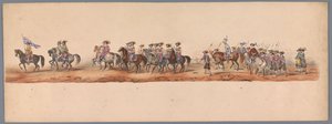 Historisk procession ved det andet hundrede år for Utrecht University of Applied Sciences, 1836 (plade 5) De hollandske hæres anløb til Oostende, 3. juli 1600, dagen efter sejren ved Nieuwpoort; ifølge den udklædte fremstilling givet af H H Student af Victor Adam
