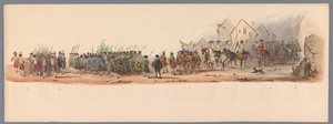 Historisk procession ved det andet århundrede for Utrecht University of Applied Sciences, 1836 (plade 10) De hollandske hæres anløb til Oostende, 3. juli 1600, dagen efter sejren ved Nieuwpoort; ifølge den udklædte præsentation, givet af H H Studen af Victor Adam