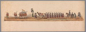 Historisk procession ved det andet hundrede år for Utrecht University of Applied Sciences, 1836 (plade 3) De hollandske hæres anløb til Oostende, 3. juli 1600, dagen efter sejren ved Nieuwpoort; ifølge den udklædte fremstilling givet af H H Student af Victor Adam
