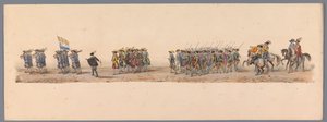 Historisk procession ved det andet hundrede år for Utrecht University of Applied Sciences, 1836 (plade 4) De hollandske hæres anløb til Oostende, 3. juli 1600, dagen efter sejren ved Nieuwpoort; ifølge den udklædte fremstilling givet af H H Student af Victor Adam