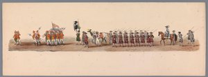 Historisk procession ved det andet hundrede år for Utrecht University of Applied Sciences, 1836 (plade 3) De hollandske hæres anløb til Oostende, 3. juli 1600, dagen efter sejren ved Nieuwpoort; ifølge den udklædte fremstilling givet af H H Student af Victor Adam