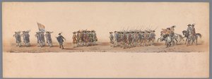 Historisk procession ved det andet hundrede år for Utrecht University of Applied Sciences, 1836 (plade 4) De hollandske hæres anløb til Oostende, 3. juli 1600, dagen efter sejren ved Nieuwpoort; ifølge den udklædte fremstilling givet af H H Student af Victor Adam