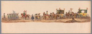 Historisk procession ved det andet hundrede år for Utrecht University of Applied Sciences, 1836 (plade 6) De hollandske hæres anløb til Oostende, 3. juli 1600, dagen efter sejren ved Nieuwpoort; ifølge den udklædte fremstilling givet af H H Student af Victor Adam