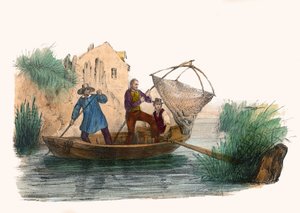 La Peche. i "" Album Grotesque, Choices of Outstanding Types", illustrationer af Victor Adam, Paris, omkring 1850. af Victor Adam