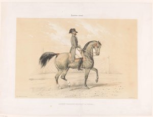 Laurent Franconi løber på sin hoppe Norma Laurent Franconi Montant La Norma. (Titel på objekt) Heste og ryttere på Horse Racing Course (serietitel) Hippodrôme National (Series Titel on Object) af Victor Adam