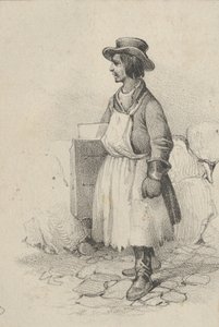 Mand iført forklæde og hat, midten af det 19. århundrede.