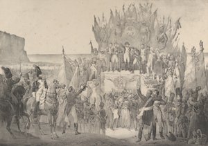 Militærfestival i Boulogne med Napoleon, der uddeler stjerner fra Legion of Ho..., 1800-tallet. af Victor Adam