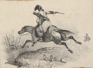 Soldat på galopperende hest, midten af 1800-tallet.