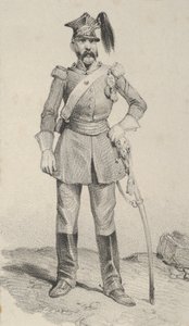 Stående soldat med hånden på roret af sit sværd, midten af 1800-tallet. af Victor Adam