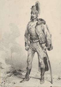 Stående soldat med sin jakke på den ene skulder, midten af 1800-tallet. af Victor Adam