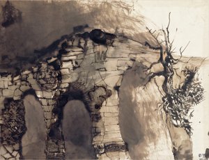 Old Bridge (pen og blækvask på papir) af Victor Hugo