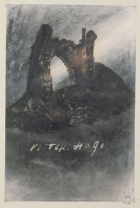 Ruiner ved Groz-Nez, Jersey eller The Arch (blyant, indisk blæk og sepia på papir) af Victor Hugo