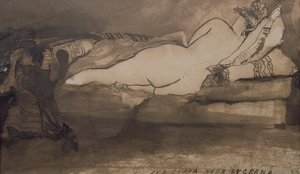 Sleeping Nude (pen og blæk og vask på papir)