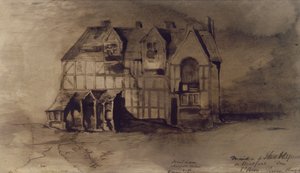 The House of William Shakespeare (1564-1616) i Stratford-upon-Avon (pen og blæk og vask på papir)