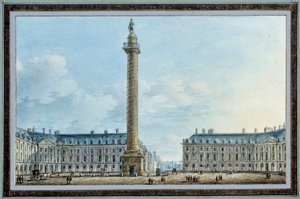 Udsigt over klokkesøjlen placeret Place Vendome i Paris Akvarel af Victor Jean Nicolle (1754-1828) Omkring 1810 Søn. 0,67x0,12 m Malmaison, musee du chateau