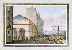 Udsigt over det nye fjerkræmarked, beliggende på Quai des Augustins nær Pont-Neuf, Paris, ca. 1810 (akvarel) af Victor Jean Nicolle