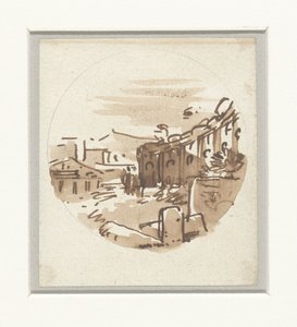 En overfladisk skitse af klassiske bygninger, et tempel og en portik i en buet mur af Victor Jean Nicolle