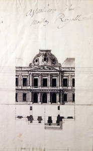 Design til en facade til et kongehus (pen & blæk med grå vaske) af Victor Louis