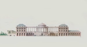 Første design til Chateau du Bouilh, Saint Andre de Cubzac, Aquitaine, ca. 1787 (pen, blæk og wc) af Victor Louis