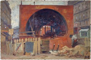 Les travaux du métropolitain place Saint-Michel en 1906, i 11-1906 (olie)