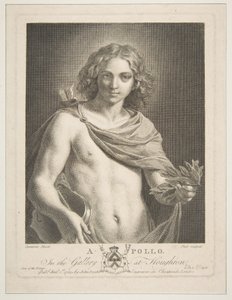 Apollo iført en kappe og holder en laurbærgren og violin, 1784. af Victor Marie Picot