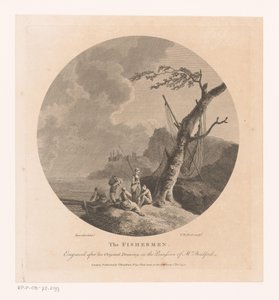 Landskab med fiskere ved et træ med fiskenet af Victor Marie Picot
