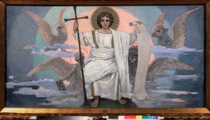 Den eneste søn og Guds verbum (His Enbårne Søn og Guds Ord) - Jesus Kristus omgivet af en repræsentation af de fire evangelister (tetramorf) - Maleri af Viktor Mykhaylovich Vasnetsov (1848-1926), olie på lærred af Victor Mikhailovich Vasnetsov