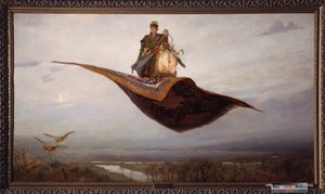 Riding a Flying Carpet - Maleri af Viktor Mikhaylovich Vasnetsov (1848-1926), olie på lærred af Victor Mikhailovich Vasnetsov