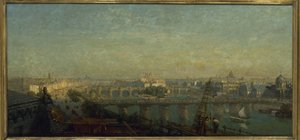 Paris fra øst: udsigt taget fra Louvres tage i 1856 (maleri) af Victor Navlet