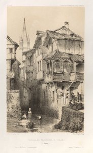 Malerisk arkitektur eller monumenter fra det 15. århundrede. Og XVI. Centuries: Frankrigs slotte i XV og XVI århundreder: Pl. 10, gamle huse i Tulle (Correze) af Victor Petit