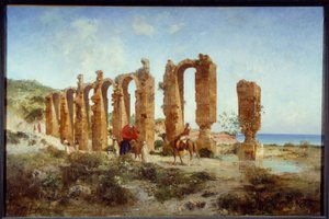 Den romerske akvædukt i Cherchell (Algeriet). Maleri af Victor Pierre Huguet (1835-1902)