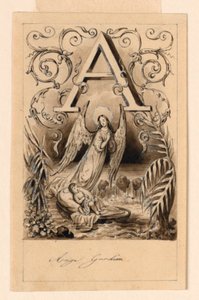 Design til bogstavet A i en primer: Ange Gardien (Guardian Angel) af Victor Vincent Adam