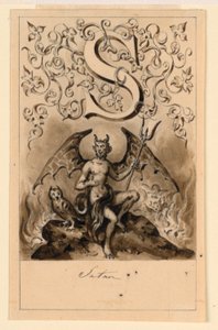 Design til bogstavet S i en grundbog: Satan af Victor Vincent Adam