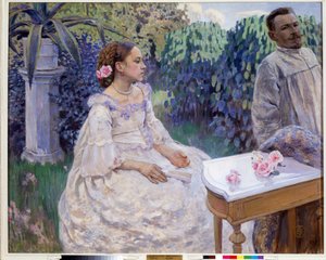 ""Selvportræt med søster"" (Selvportræt med søster) Maleri af Viktor (Victor) Elpidiforovich Borisov-Musatov (Borisov Musatov) (1870-1905) 1898 Statens Russiske Museum, Sankt Petersborg af Viktor Elpidiforovich Borisov Musatov