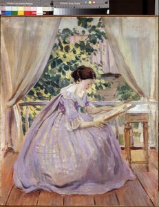 ""La brodeuse"" (broderinde) Peinture de Viktor (Victor) Elpidiforovich Borisov-Musatov (Borisov Musatov) (1870-1905) 1901 Statens russiske museum, Saint Petersbourg