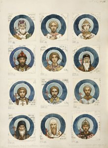 Medaljoner med russiske hellige Studerer til fresker i St. Vladimirs katedral i Kiev, 1884-1889 af Viktor Mikhaylovich Vasnetsov