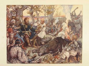 Resten af storprins Vladimir II Monomakh på jagt. Den kejserlige jagt i Rusland af N. Kutepov, af Viktor Mikhaylovich Vasnetsov